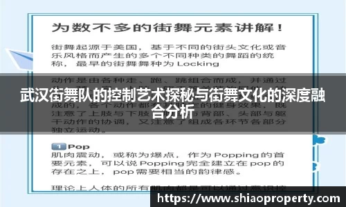 武汉街舞队的控制艺术探秘与街舞文化的深度融合分析